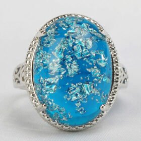 Classic Blue Opal Gemstones Ring 925 Sterling Silver