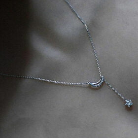Crescent Moon Star Charmed Necklaces 925 Sterling Silver
