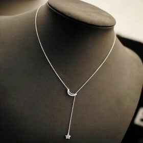 Crescent Moon Star Charmed Necklaces 925 Sterling Silver