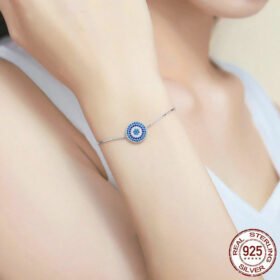 Cubic Zircon Blue Eyes Adjustable Bracelets 925 Sterling Silver