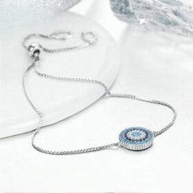 Cubic Zircon Blue Eyes Adjustable Bracelets 925 Sterling Silver