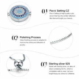 Cubic Zircon Blue Eyes Adjustable Bracelets 925 Sterling Silver