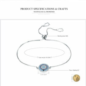 Cubic Zircon Blue Eyes Adjustable Bracelets 925 Sterling Silver