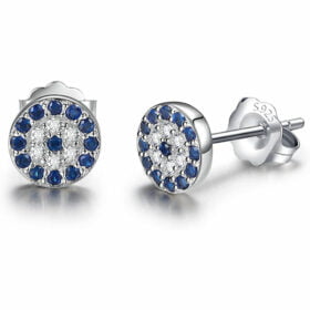Cubic Zirconia Gemstone Blue Eye 925 Sterling Silver Stud Earrings