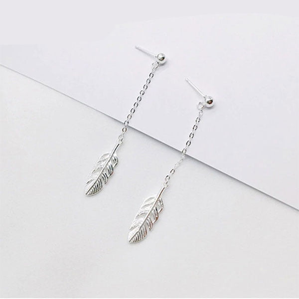 Delicate Sweet Feather Long Earring 925 sterling silver