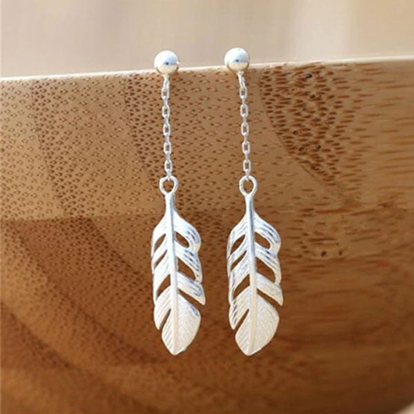 Delicate Sweet Feather Long Earring 925 sterling silver