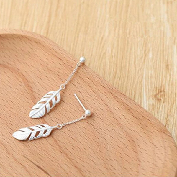Delicate Sweet Feather Long Earring 925 sterling silver