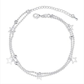 Double Beads Chain Star Anklet 925 Sterling Silver