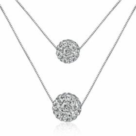 Double Full Diamond Crystal Ball Sparkle Necklaces 925 Sterling Silver