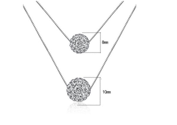 Double Full Diamond Crystal Ball Sparkle Necklaces 925 Sterling Silver