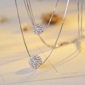 Double Full Diamond Crystal Ball Sparkle Necklaces 925 Sterling Silver