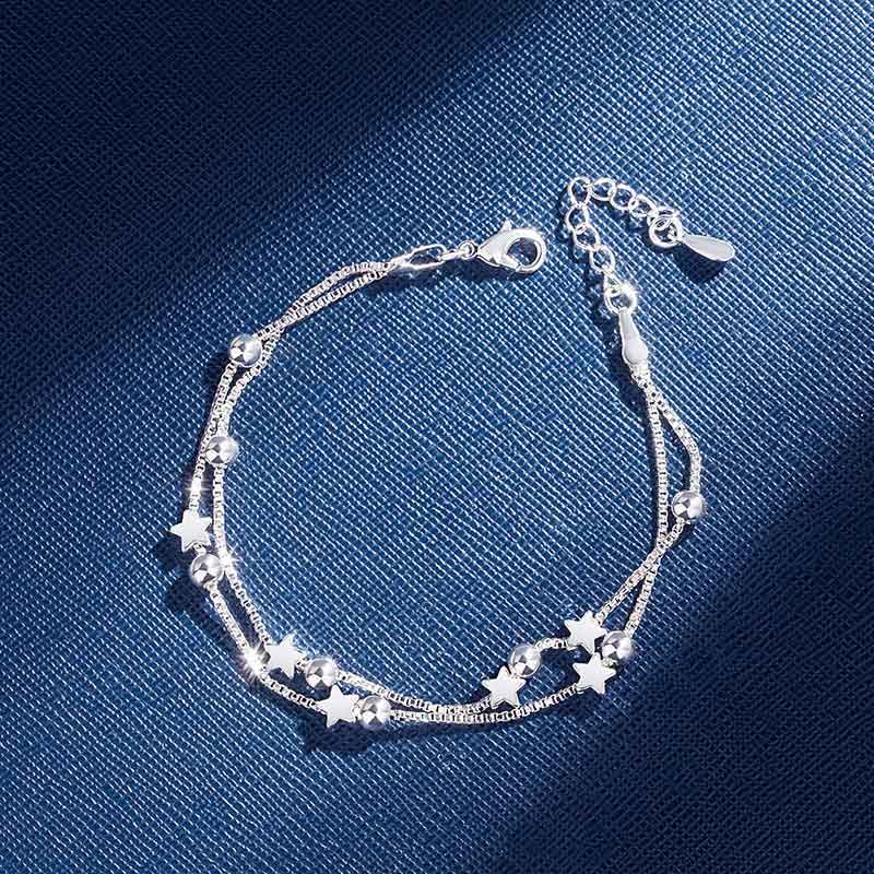 Double Layers Stars Beads Bracelets 925 Sterling Silver