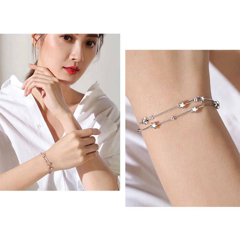 Double Layers Stars Beads Bracelets 925 Sterling Silver