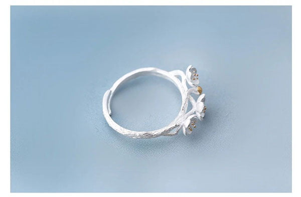 Elegant Plum Jewel Blossom 925 Sterling Silver Adjustable Rings