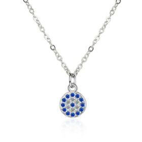 Evil Of Eye Cubic Zirconia Necklace 925 Sterling Silver