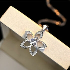 Flower Design 925 Sterling Silver Necklace Crystal Collar Bone Choker