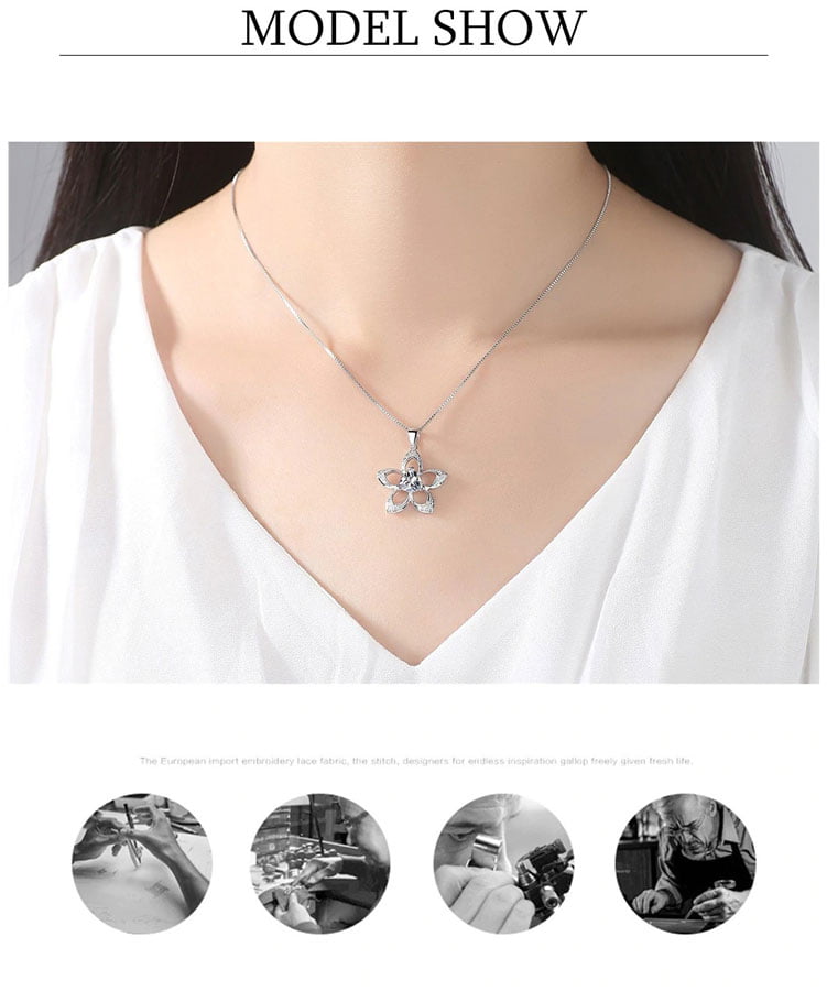 Flower Design 925 Sterling Silver Necklace Crystal Collar Bone Choker