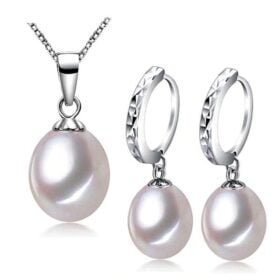 Freshwater Pearls Jewelry Set Necklace, Earring 925 Sterling Silver