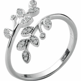 Genuine Crystal Branch Leaf 925 Sterling Silver Adjustable Rings
