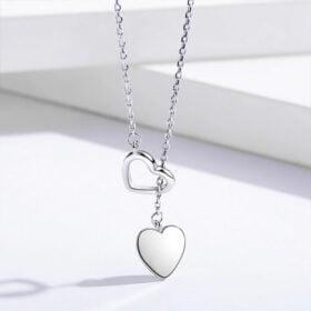 Genuine Double Charm Heart 925 Sterling Silver Necklace Fine Jewelry