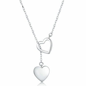 Genuine Double Charm Heart 925 Sterling Silver Necklace Fine Jewelry