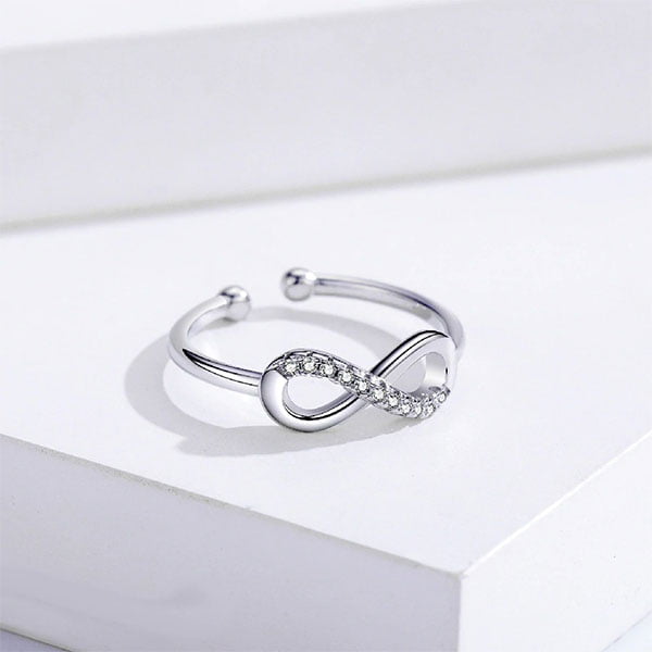 Genuine Infinity Lucky 8-Shaped Zirconia 925 Sterling Silver Adjustable Ring