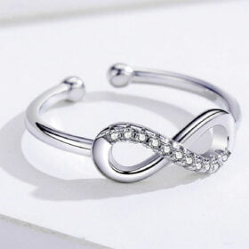 Genuine Infinity Lucky 8-Shaped Zirconia 925 Sterling Silver Adjustable Ring