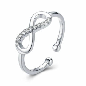 Genuine Infinity Lucky 8-Shaped Zirconia 925 Sterling Silver Adjustable Ring