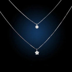 Genuine Inlaid Double Neck Chain Clavicle Necklace 925 Sterling Silver