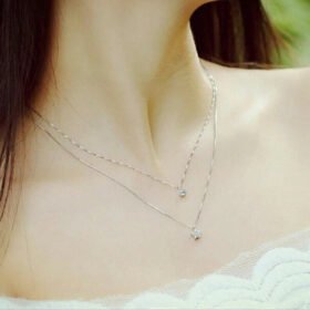 Genuine Inlaid Double Neck Chain Clavicle Necklace 925 Sterling Silver