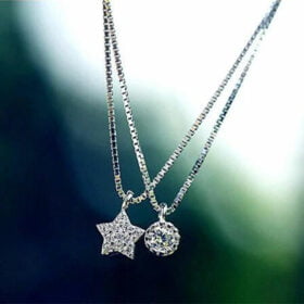 Genuine Inlaid Double Neck Chain Clavicle Necklace 925 Sterling Silver