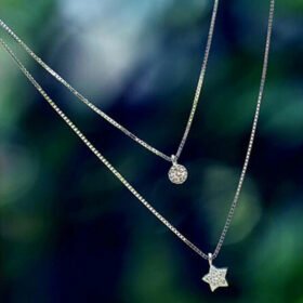 Genuine Inlaid Double Neck Chain Clavicle Necklace 925 Sterling Silver