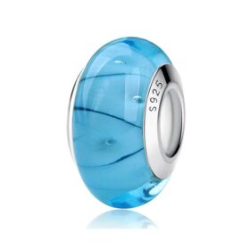 Light Blue Mauve Striped Murano Glass Charms 925 Sterling Silver