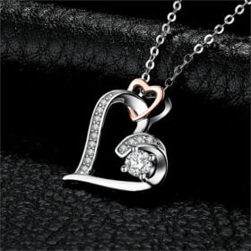 Lovely Double Love In Your Heart Pendant Necklace 925 Sterling Silver