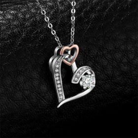 Lovely Double Love In Your Heart Pendant Necklace 925 Sterling Silver