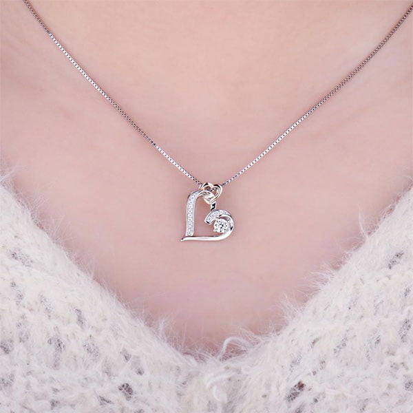 Lovely Double Love In Your Heart Pendant Necklace 925 Sterling Silver
