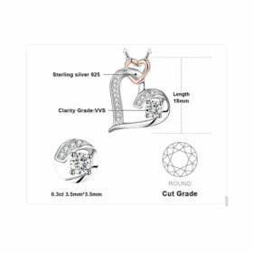 Lovely Double Love In Your Heart Pendant Necklace 925 Sterling Silver