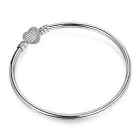Moments Silver Heart Clasp Zirconia Bangle 925 Silver