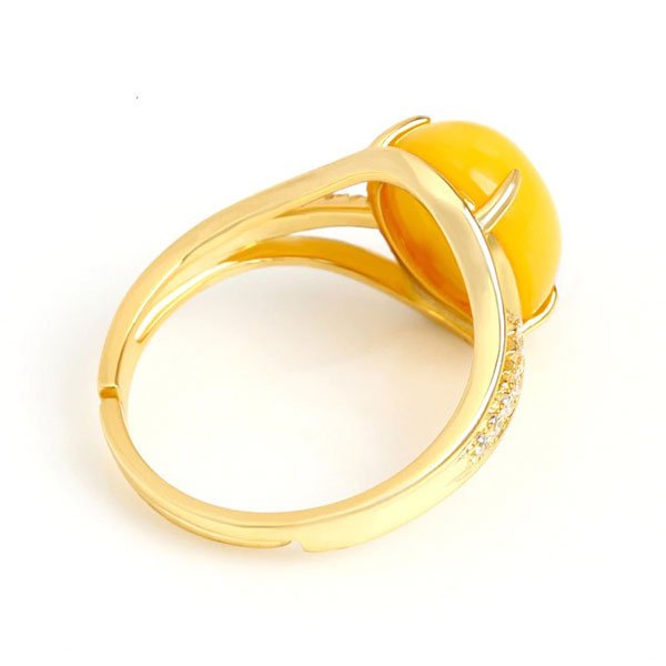 Natural Yellow Amber Ring Adjustable Size 925 Silver