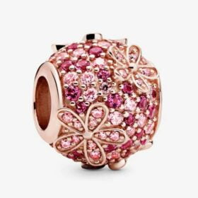 Openwork Pink Daisy Flower Charm 925 Sterling Silver