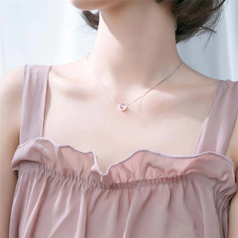 Pink Crystal Necklace 925 Sterling Silver
