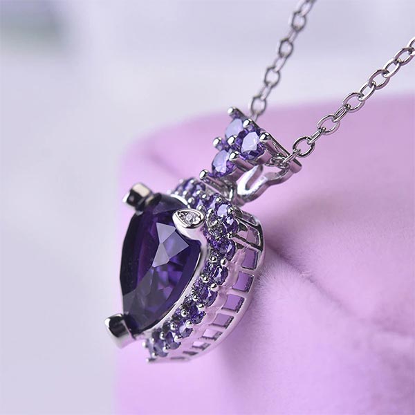 Purple Topaz Amethyst Pendant 925 Silver Chain Necklace