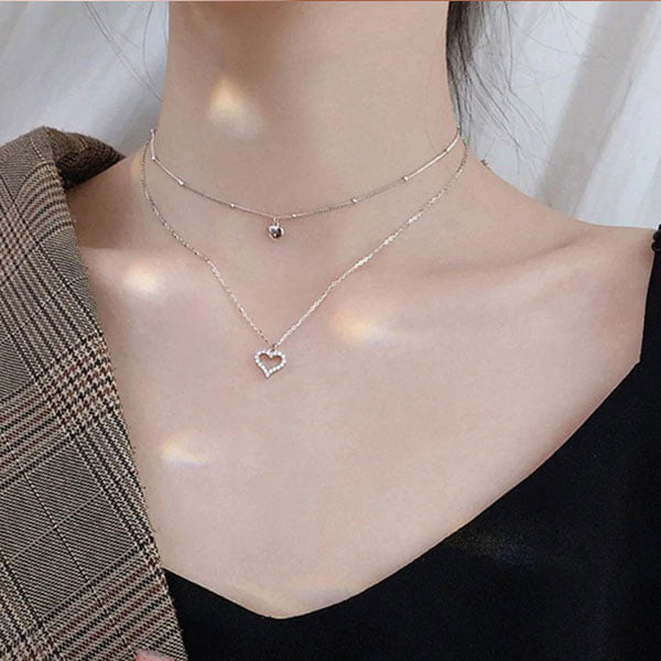 Romantic Double Heart Shaped 925 Sterling Silver Necklace