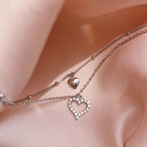 Romantic Double Heart Shaped 925 Sterling Silver Necklace