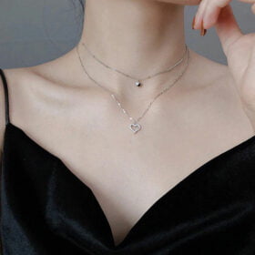 Romantic Double Heart Shaped 925 Sterling Silver Necklace