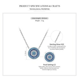Romantic Zircon Blue Eyes Necklaces 925 Sterling Silver