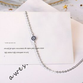 Round Blue Eye Cubic Zirconia Bracelet 925 Sterling Silver