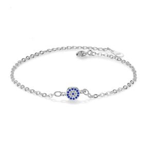 Round Blue Eye Cubic Zirconia Bracelet 925 Sterling Silver