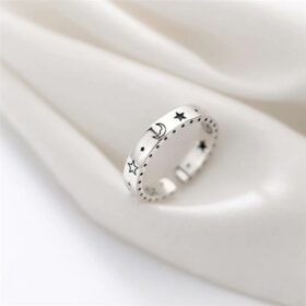 Shiny Moon Stars Adjustable Ring 925 Sterling Silver