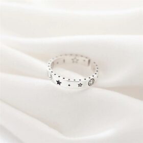 Shiny Moon Stars Adjustable Ring 925 Sterling Silver